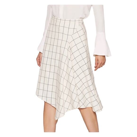 Joie Othelia Asymmetrical Grid Print Cream Midi Skirt Windowpane 6